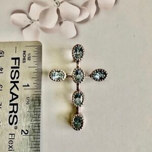 Genuine Gemstone 💎 SKY BLUE TOPAZ Cross Pendant .925 Sterling Silver